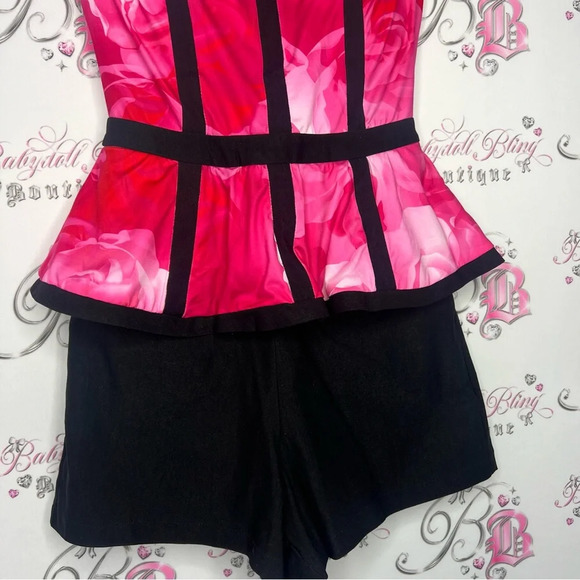 Sabo skirt romper with pink roses black shorts zipper on the back stunning y2k - Picture 4 of 9